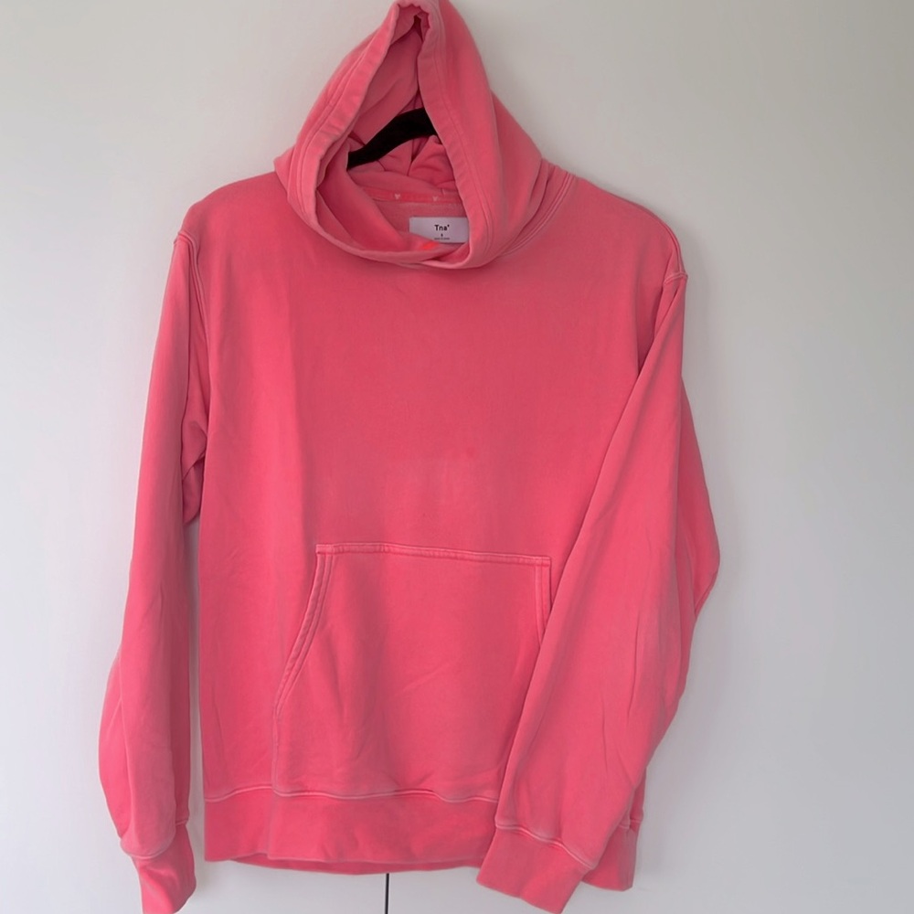 TNA AiryAF Fleece Neon Pink Sweatshirt Hoodie with Ribbed Cuffs